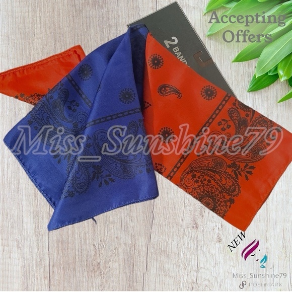 NEW - 2 bandanas - satin shine - floral boho paisley pattern - no see thru - Picture 1 of 4